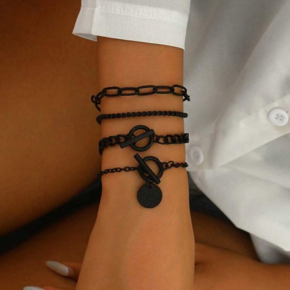 Black Toggle 4pc Chain Bracelet Set - Picture 2 of 3